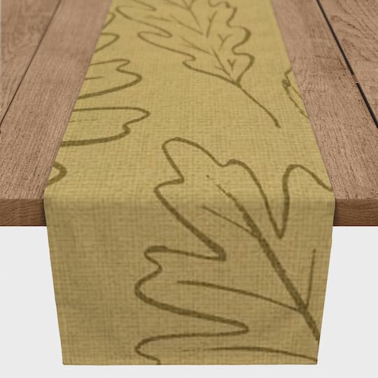 90" Mustard Yellow Large Leaf Pattern Cotton Twill Runner